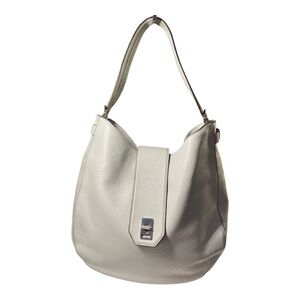 Rebecca Minkoff Leather Hobo Bag Light Grey-Blue Color Foldover Turn Lock Clasp